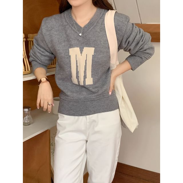 V-Neck Lettering Sweater