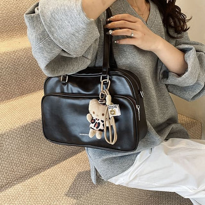 Lettering Tote Faux Multi-Pocket Leather Bag