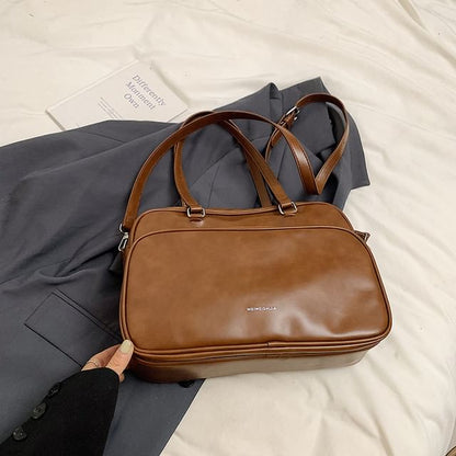 Lettering Tote Faux Multi-Pocket Leather Bag