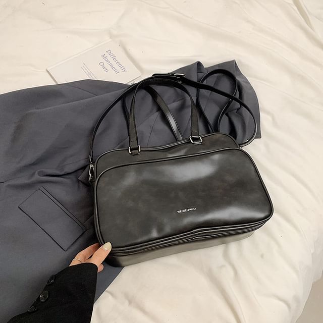 Lettering Tote Faux Multi-Pocket Leather Bag