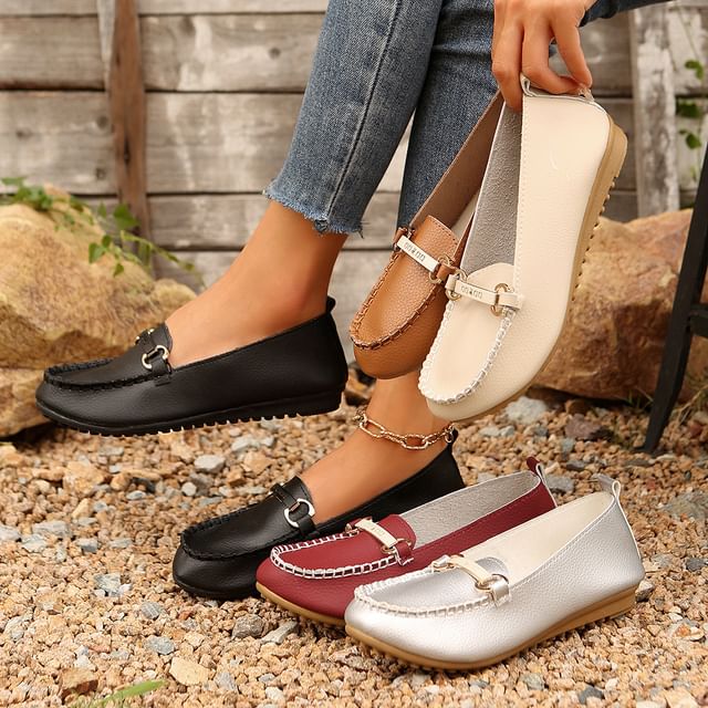 Faux Plain Slip-Ons Buckled Leather