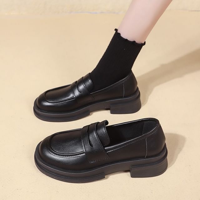 Faux Leather Plain Penny Loafers Platform