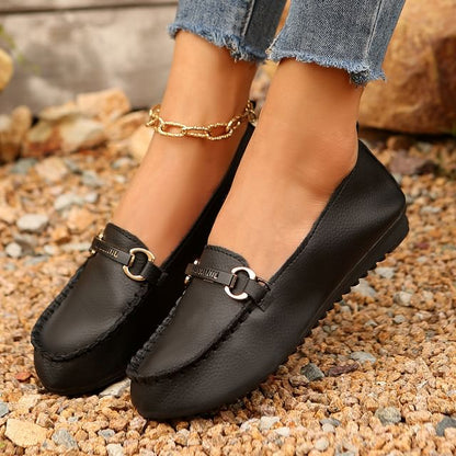 Faux Plain Slip-Ons Buckled Leather