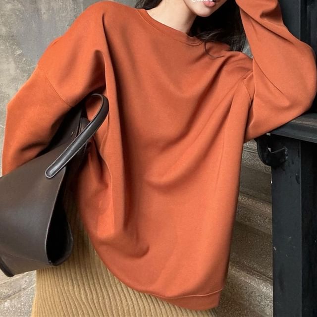 Round Neck Plain Oversized Pullover