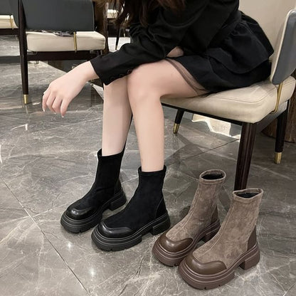 Platform Faux Suede Short Boots