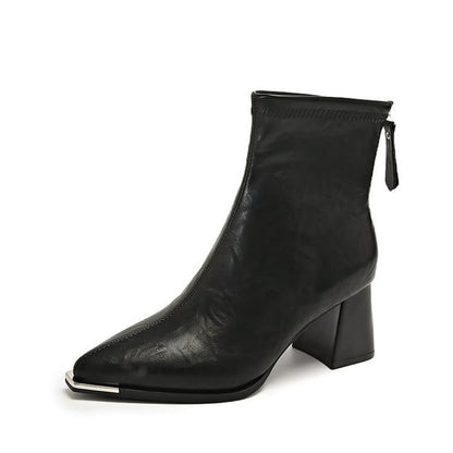 Chunky Heel Plain Pointy Short Boots