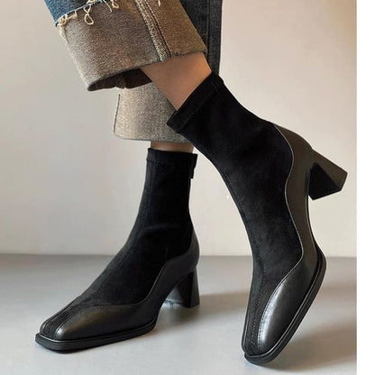 Heel Boots Faux Leather Block Short