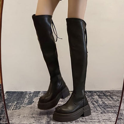 Faux Over-The-Knee Leather Platform Boots