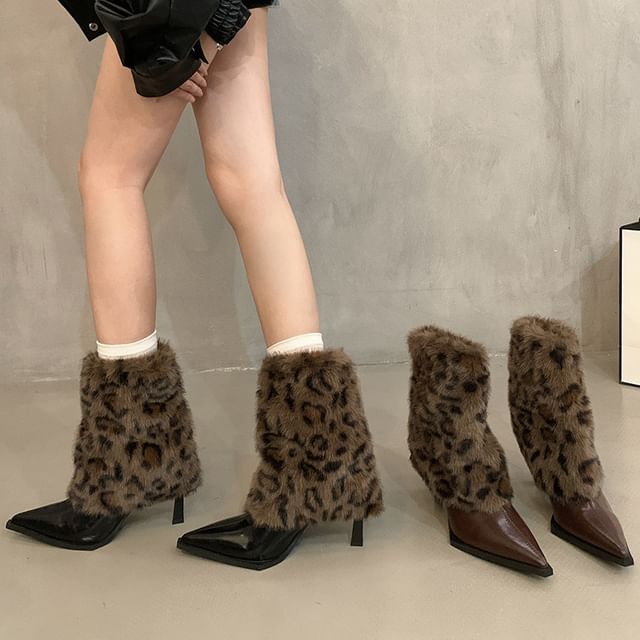 Leopard Boots High Heel Pointed Print Short