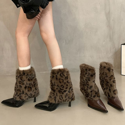 Leopard Boots High Heel Pointed Print Short