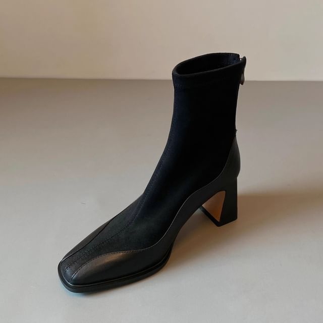 Heel Boots Faux Leather Block Short