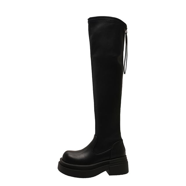 Faux Over-The-Knee Leather Platform Boots