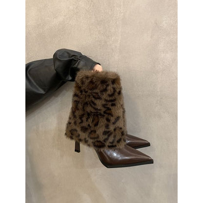 Leopard Boots High Heel Pointed Print Short