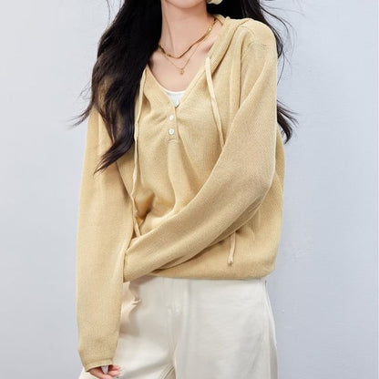 Knit Two Tone Mock V-Neck Hoodie Two-Piece