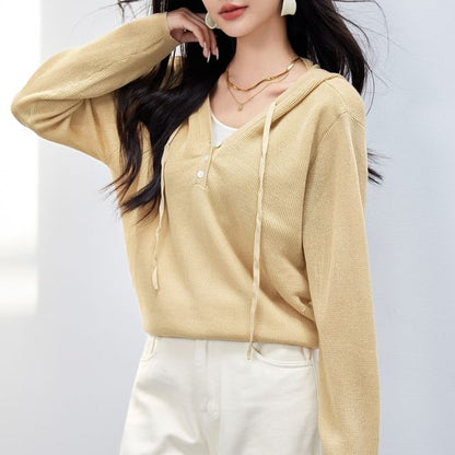 Knit Two Tone Mock V-Neck Hoodie Two-Piece