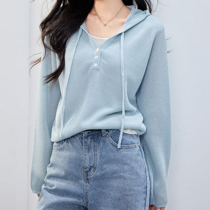 Knit Two Tone Mock V-Neck Hoodie Two-Piece