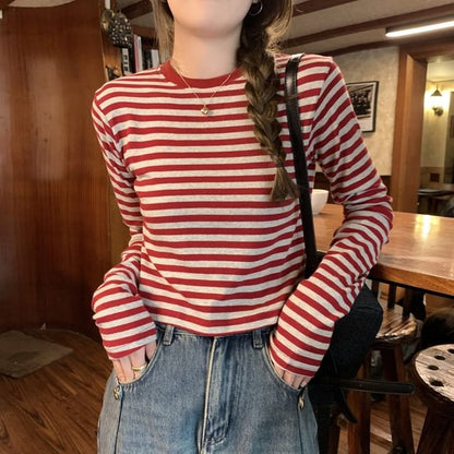 Long-Sleeve Crewneck Striped Tee