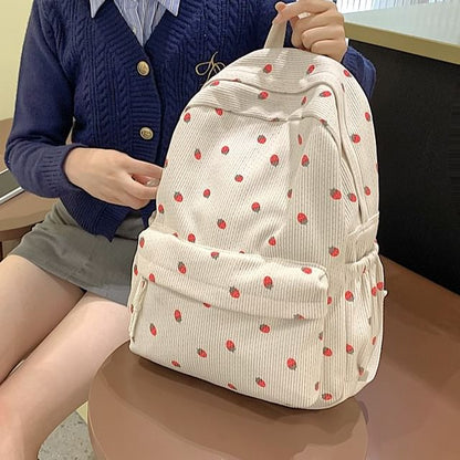 Multi-Pocket Strawberry Backpack Print