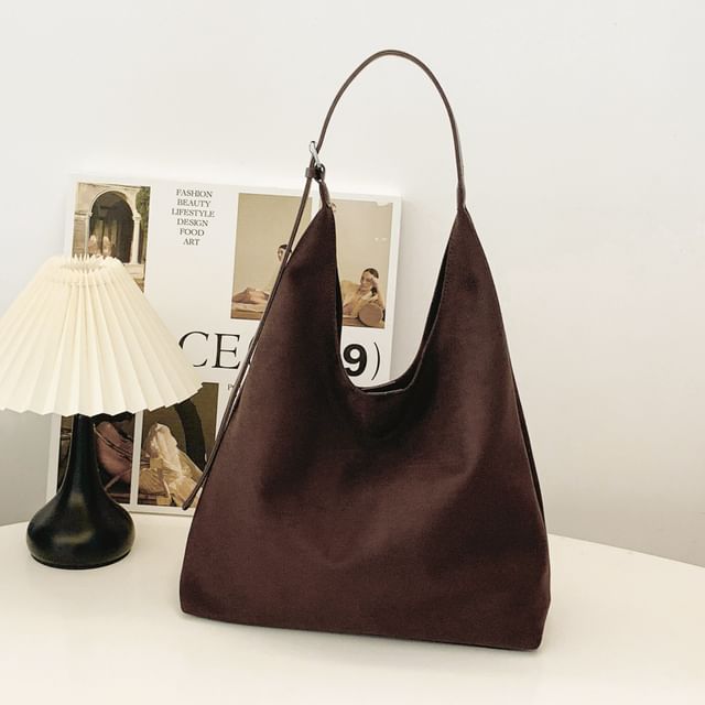 Set: Faux Suede Tote Bag With Pouch