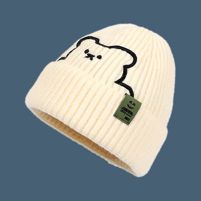 Embroidered Beanie Plain Bear /