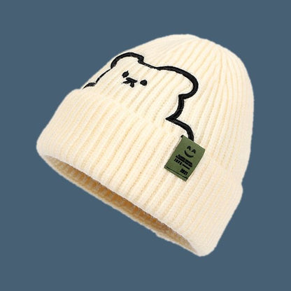 Embroidered Beanie Plain Bear /