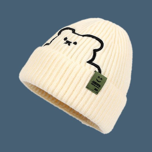 Embroidered Beanie Plain Bear /