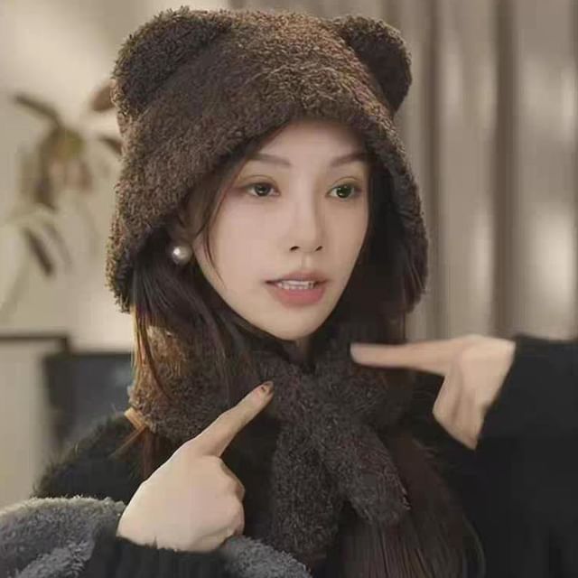Scarf Hooded Plain Bear Ear
