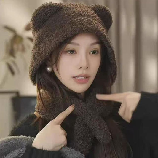 Scarf Hooded Plain Bear Ear