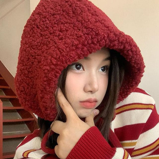 Fleece Hat Knit Beanie Plain Cable Tie-Up /