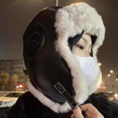 Fluffy Leather Plain Trapper Panel Hat / Faux