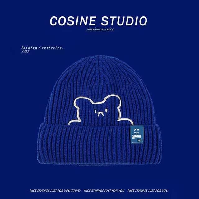 Embroidered Beanie Plain Bear /