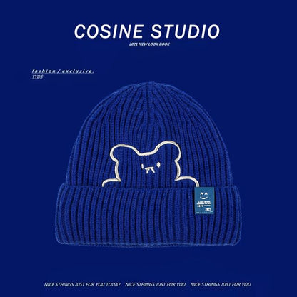 Embroidered Beanie Plain Bear /