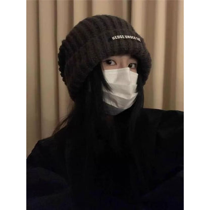 / Striped Plain Beanie Ribbed