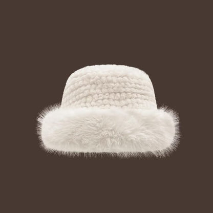 Fluffy Leather Plain Trapper Panel Hat / Faux