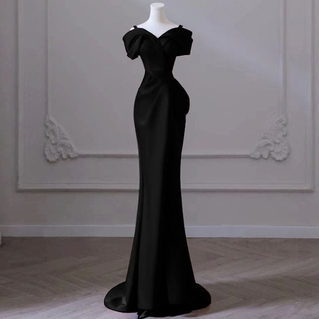 Gown Plain Mermaid Cold-Shoulder Evening