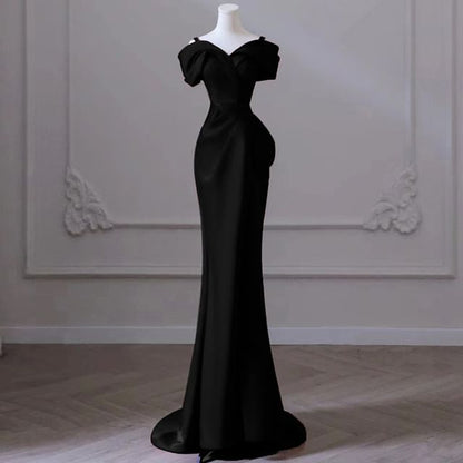 Gown Plain Mermaid Cold-Shoulder Evening