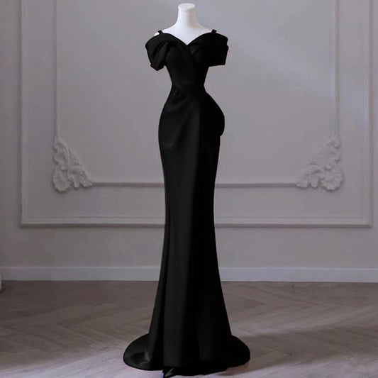 Gown Plain Mermaid Cold-Shoulder Evening
