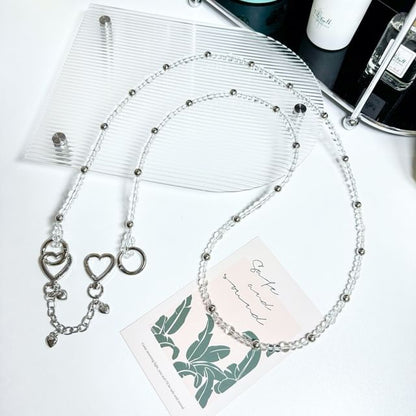 Phone Faux Alloy Buckled Lanyard Crystal Heart