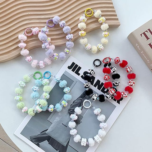 Bead Heart Phone Strap Pom