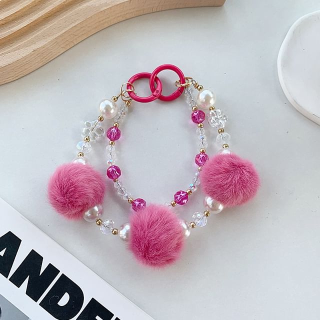 Layered Strap Pom Faux Pearl Phone