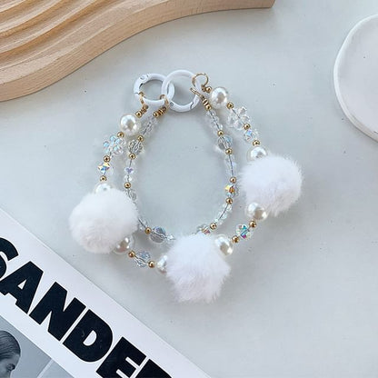 Layered Strap Pom Faux Pearl Phone