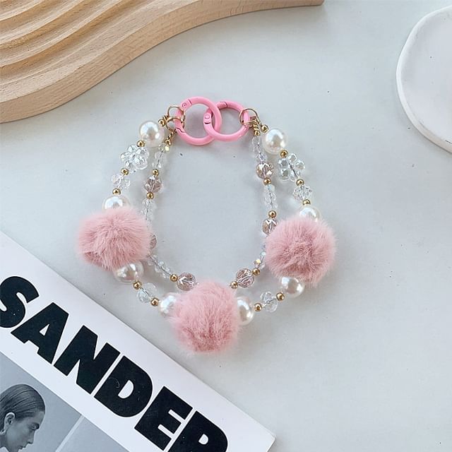 Layered Strap Pom Faux Pearl Phone