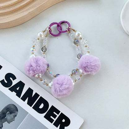 Layered Strap Pom Faux Pearl Phone