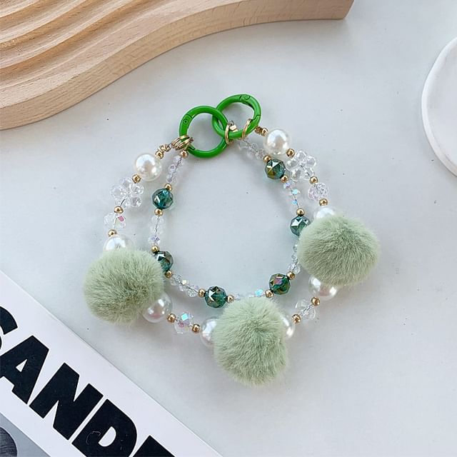 Layered Strap Pom Faux Pearl Phone