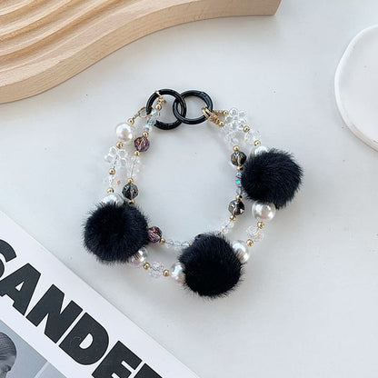 Layered Strap Pom Faux Pearl Phone