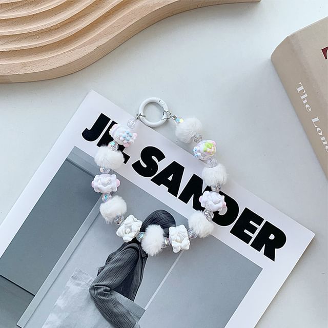 Bead Heart Phone Strap Pom