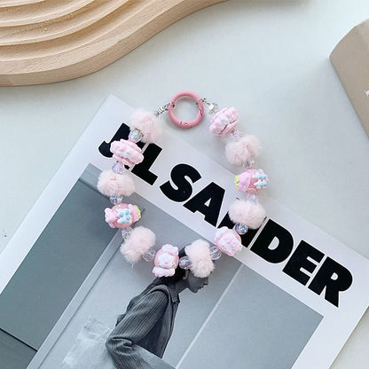 Bead Heart Phone Strap Pom