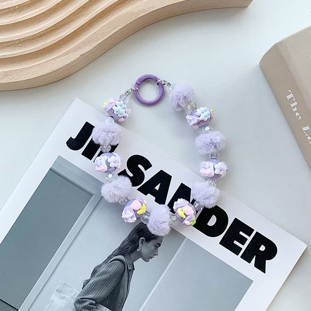Bead Heart Phone Strap Pom