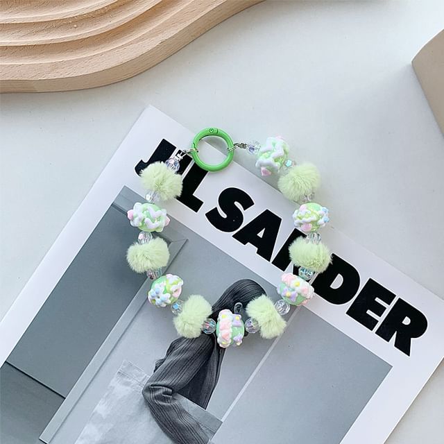 Bead Heart Phone Strap Pom