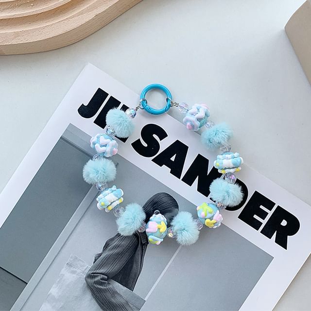 Bead Heart Phone Strap Pom